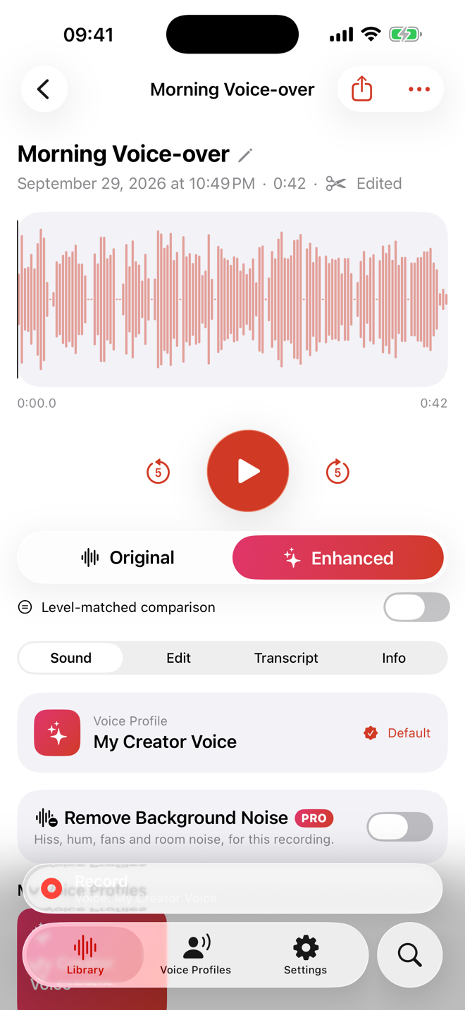 Enhanced recording with Original and Enhanced comparison