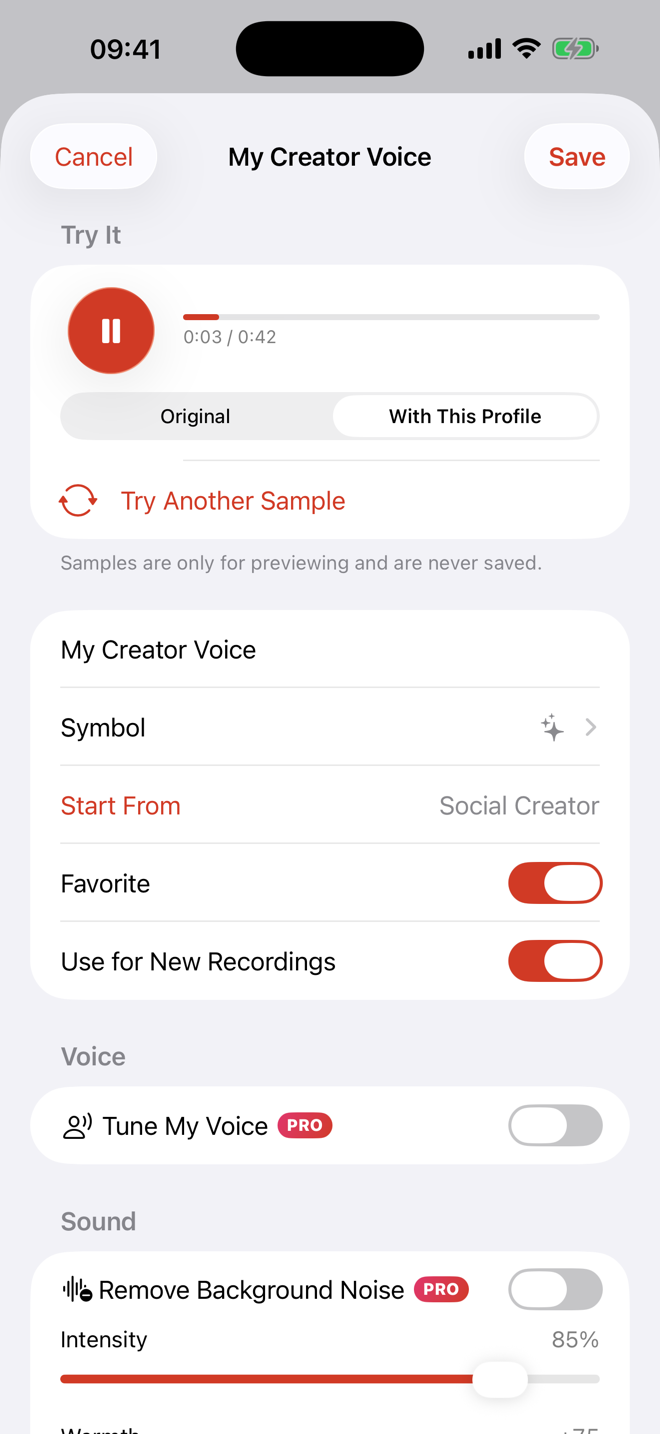Trying a Voice Profile on a sample