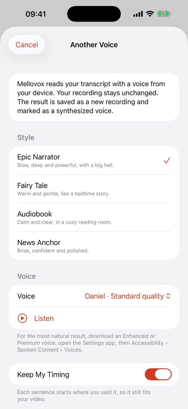 Choosing another voice to read your words